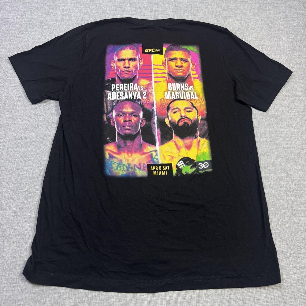 UFC T-Shirt Mens Large Black UFC 287 Event Graphic Crew Neck 100% Cotton Tagless